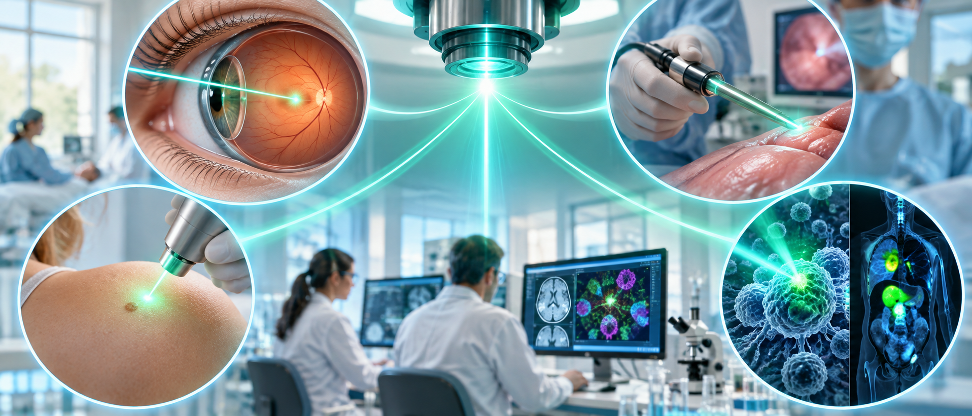 Medical laser applications in eye care, surgery, dermatology, cancer treatment, and diagnostic imaging