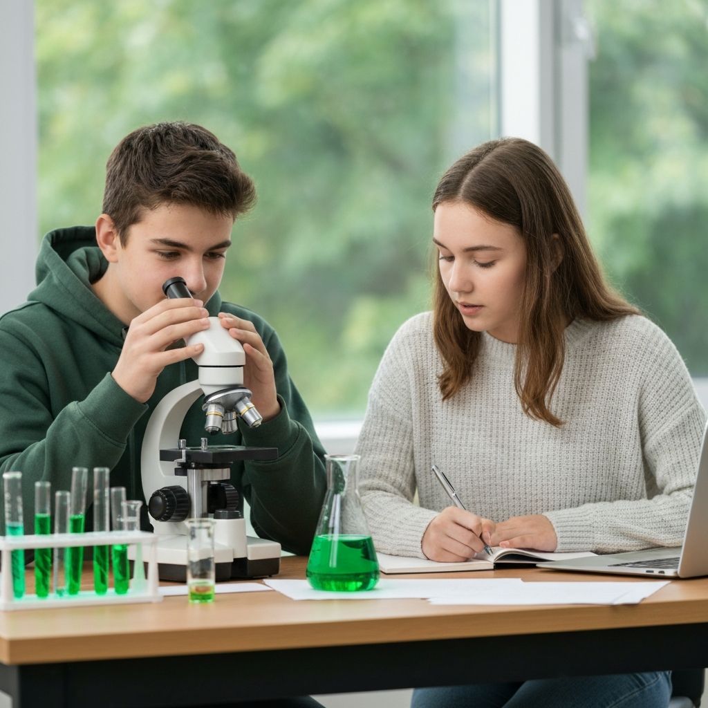 High school students engaged in research